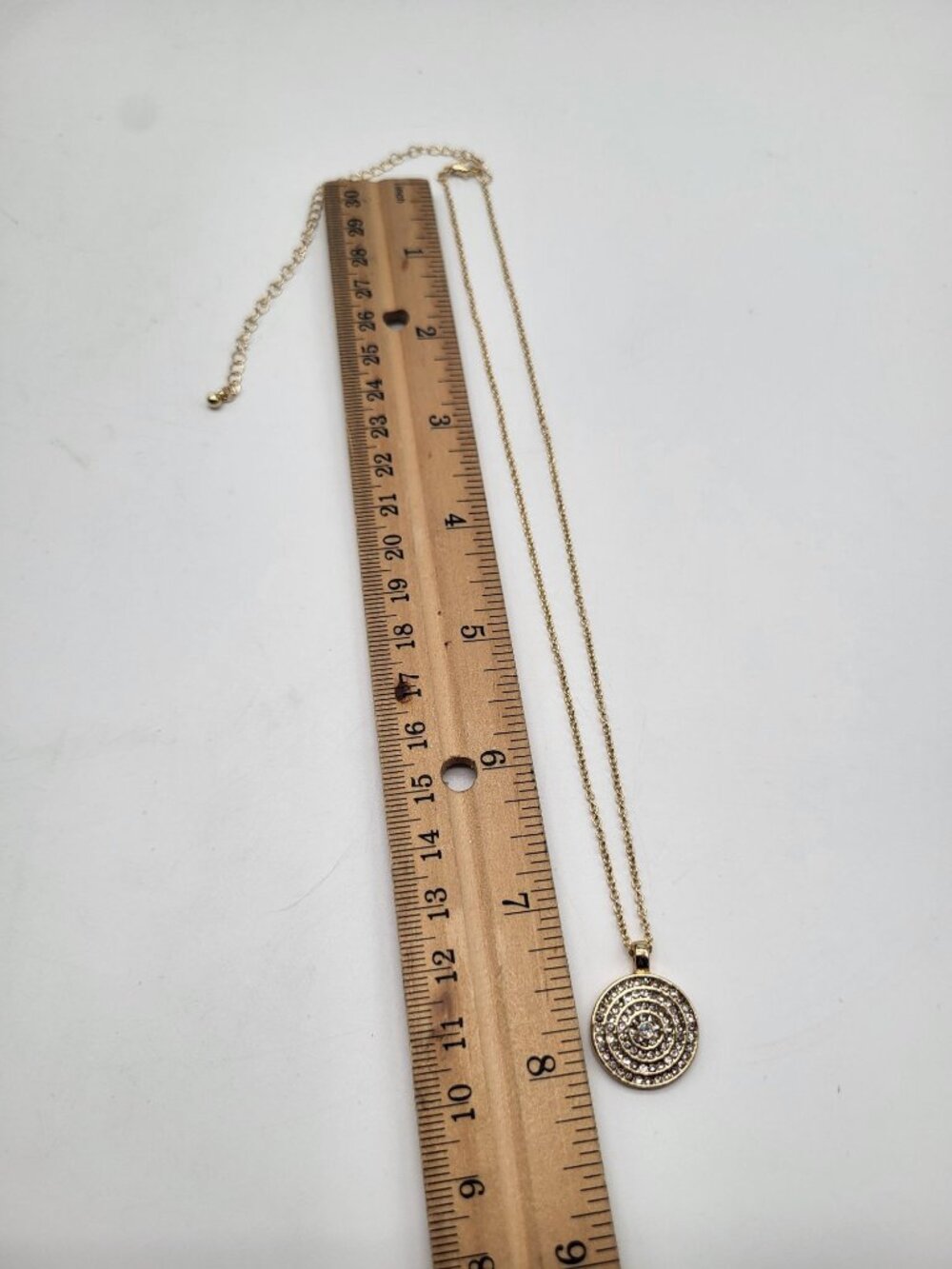 Gold Tone Medallion Pendant Necklace Spiral Circle with Rhinestones Minimalist C - Picture 5 of 10